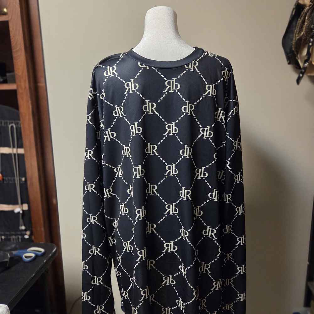 Black Patterned Long Sleeve Men's Shirt, Size XXL